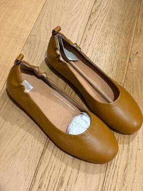 NEW FitFlop Allegro Light Tan Leather Ballerinas Slip-On Comfort 8.5